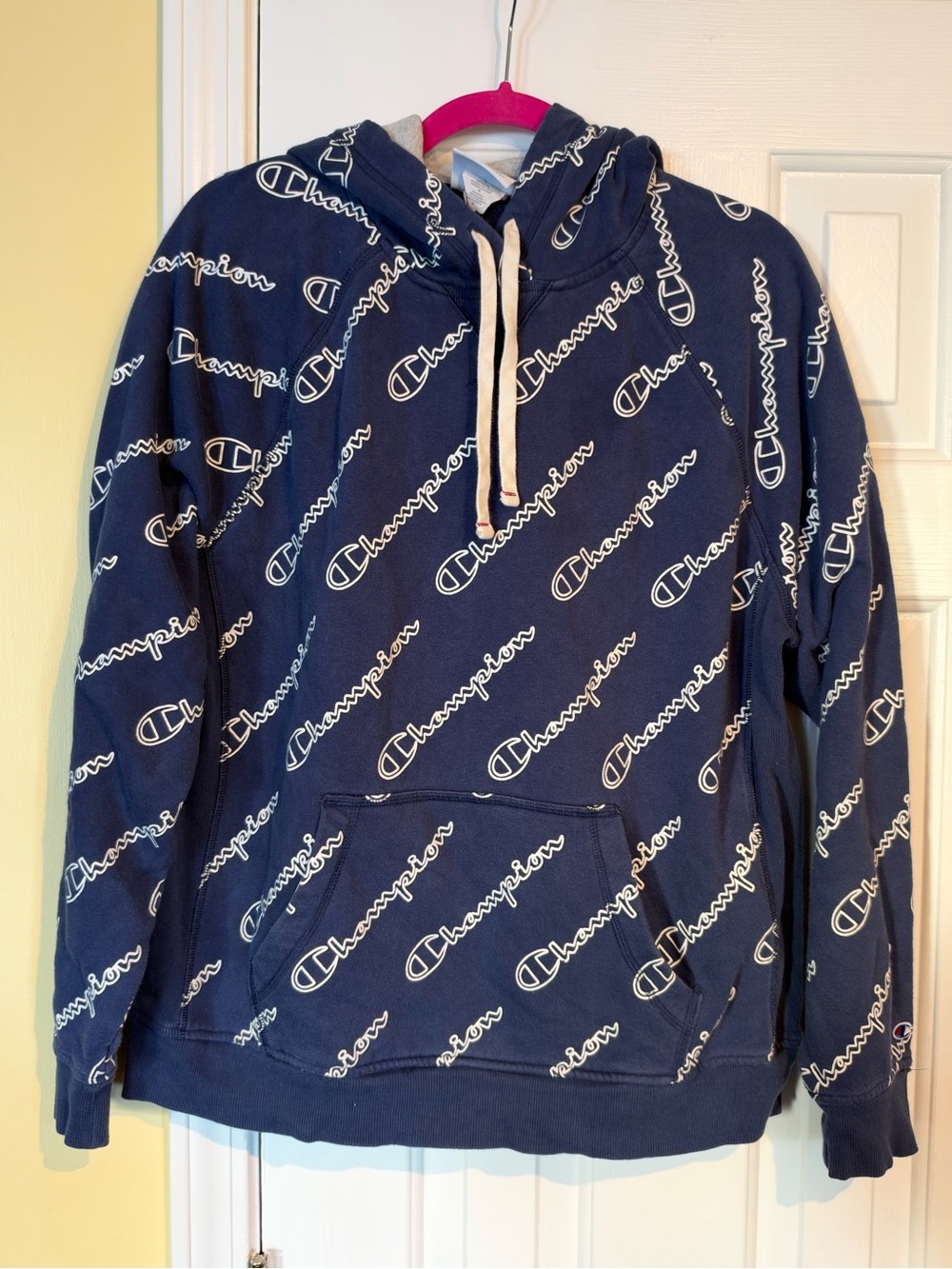Champion Navy Allover Logo Women's Hoodie
